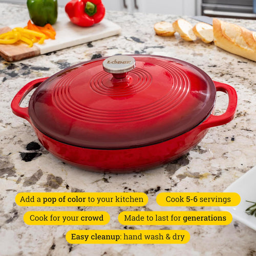 3.6 Quart Cast Iron Casserole Pan. Red Enamel Cast Iron Casserole Dish with Dual Handles and Lid (Island Spice Red)
