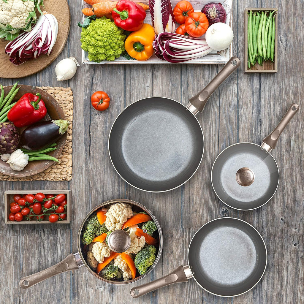 6 Piece Nonstick Cookware Set, Aluminum Pots and Pans, Induction Cookware Pots and Pans Set with Glass Lid, Home Kitchen Ware Pots Pan Set with Non-Stick Coating, Ptfe/Pfoa Free.