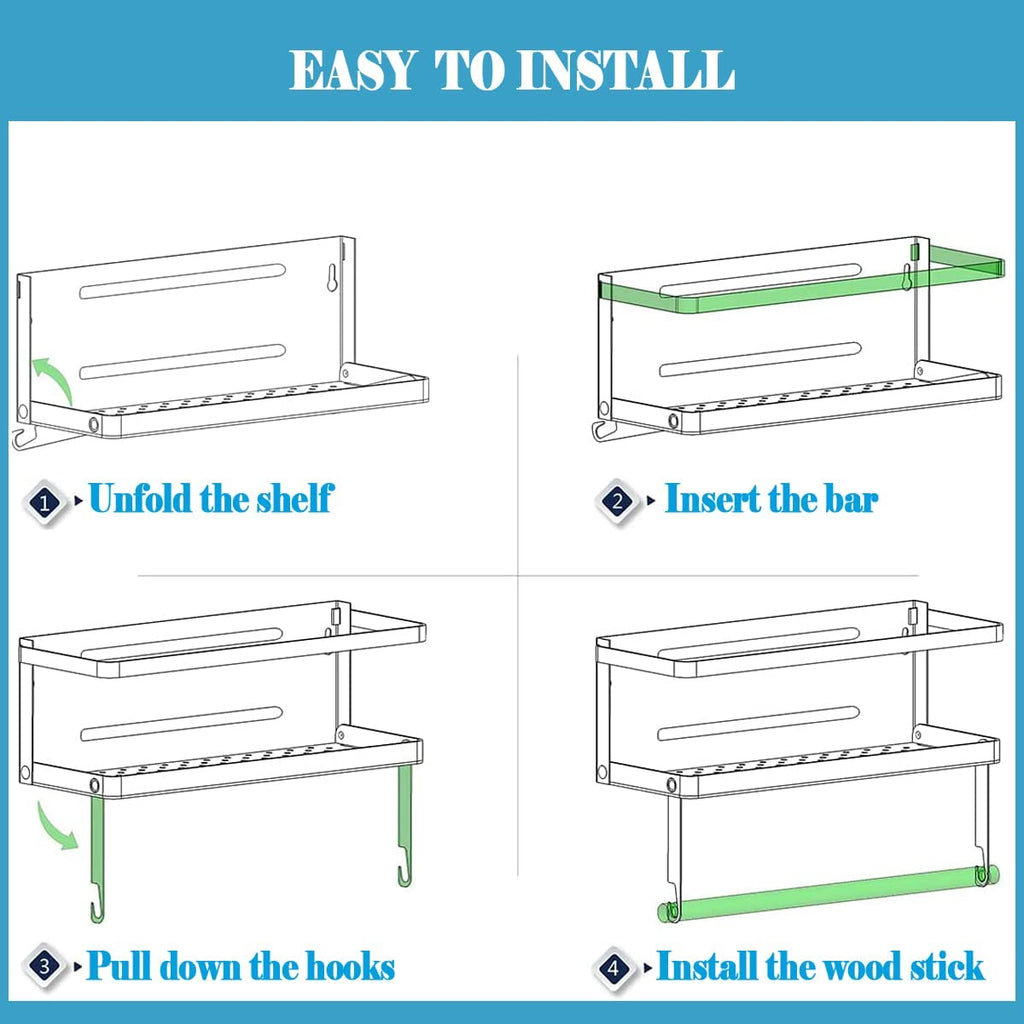 Magnetic Paper Towel Holder, 2-In-1 Magnetic Spice Rack with Hooks,Wall Mount Shelf Towel Rack for Refrigerator (Black, with Hook)