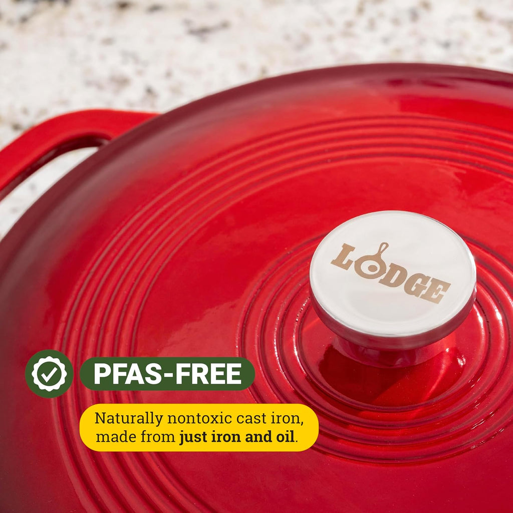 3.6 Quart Cast Iron Casserole Pan. Red Enamel Cast Iron Casserole Dish with Dual Handles and Lid (Island Spice Red)